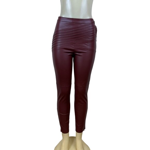 Zara Women’s Burgundy High-Waist Slim Fit Pants With Zipper Detail Size M - New - Picture 1 of 9
